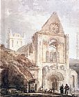 Abbey Paintings - The West Front of Jedburgh Abbey, Scotland by Thomas Girtin